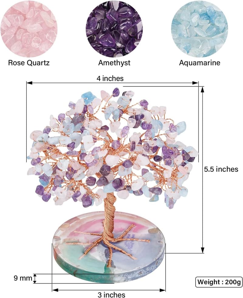 Chakra Healing Crystal Tree on Agate Slice Base for Feng Shui