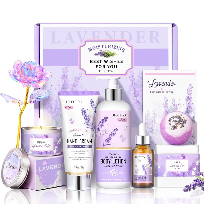 Lavender Spa Gift Set for Her - Hand Cream, Body Butter & Candle
