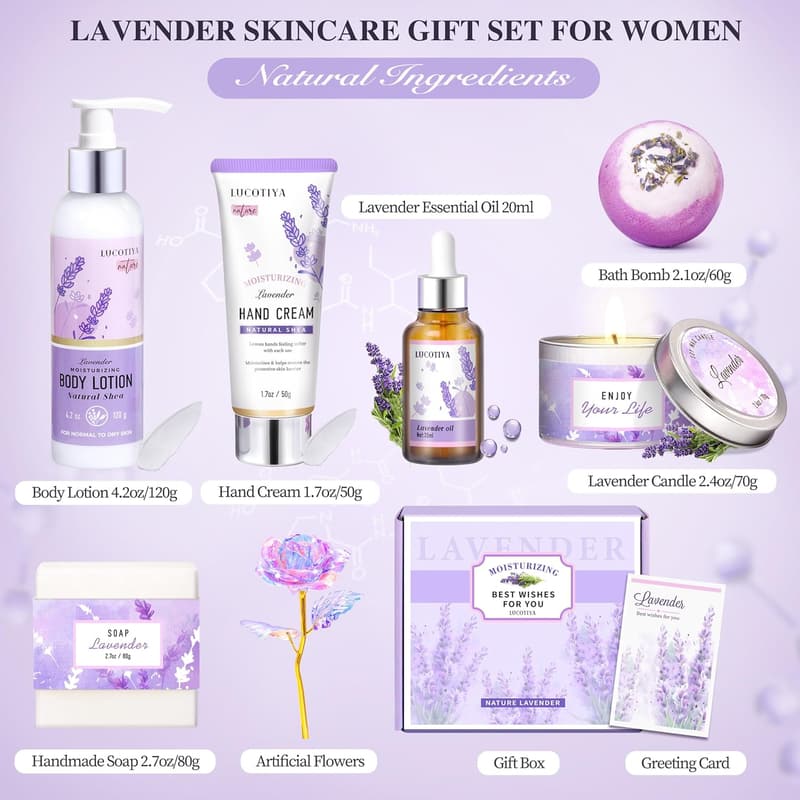 Lavender Spa Gift Set for Her - Hand Cream, Body Butter & Candle