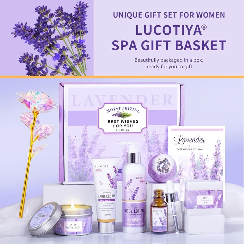 Lavender Spa Gift Set for Her - Hand Cream, Body Butter & Candle