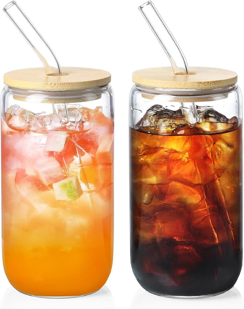 Mother's Day Gifts: 2-Pack 16 oz Glass Tumbler Set with Bamboo Lids