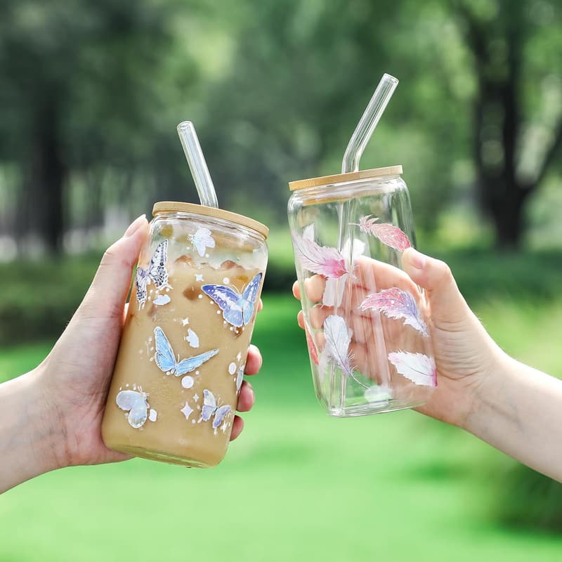 Mother's Day Gifts: 2-Pack 16 oz Glass Tumbler Set with Bamboo Lids