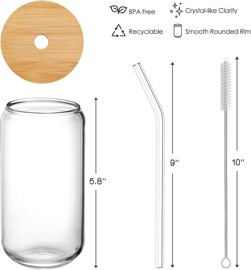 Mother's Day Gifts: 2-Pack 16 oz Glass Tumbler Set with Bamboo Lids