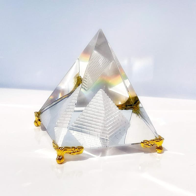 Feng Shui Crystal Pyramid with Gold Stand - Home & Office Decor