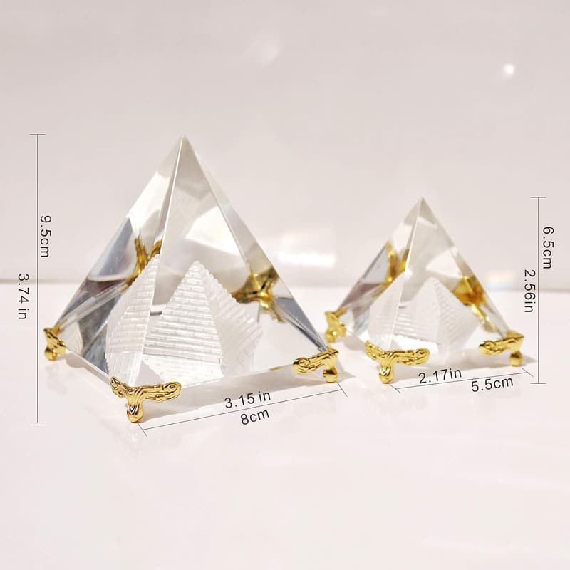 Feng Shui Crystal Pyramid with Gold Stand - Home & Office Decor