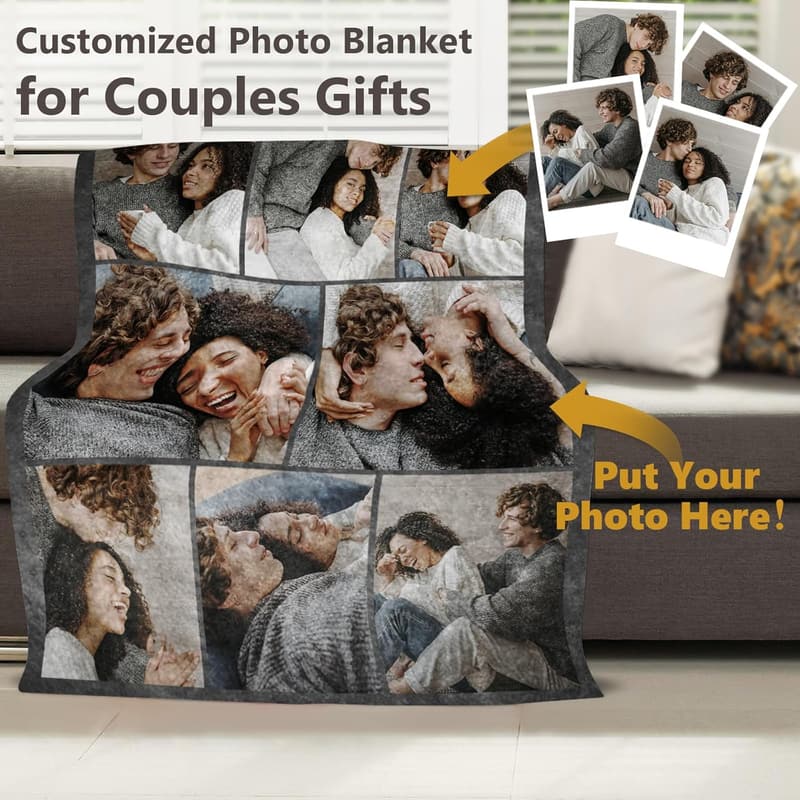 Personalized Fleece Photo Blanket for Couples' Gifts