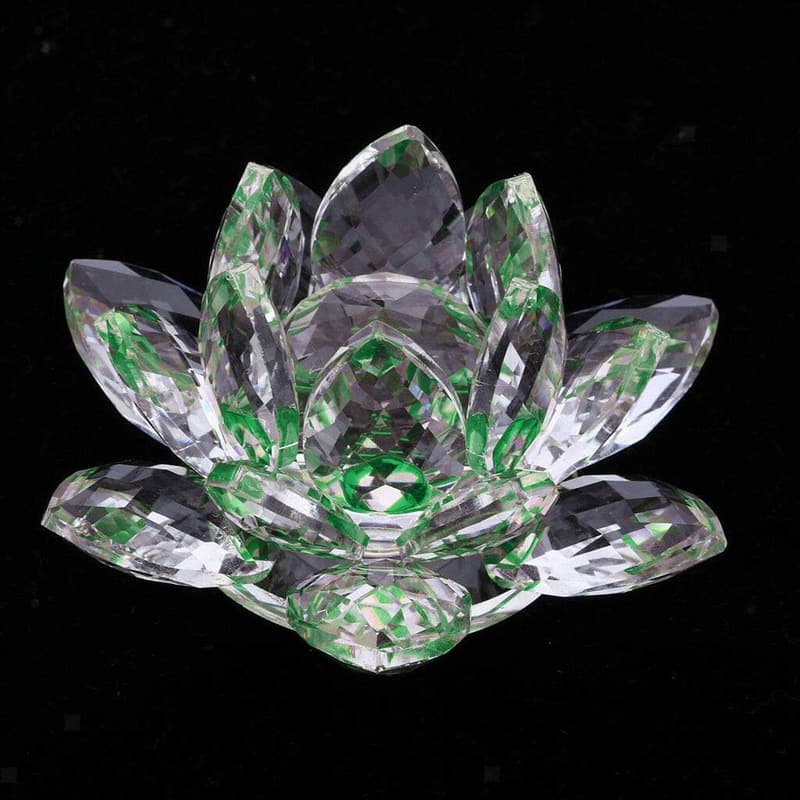 Green Crystal Lotus Flower – Feng Shui Glass Decor with Gift Box