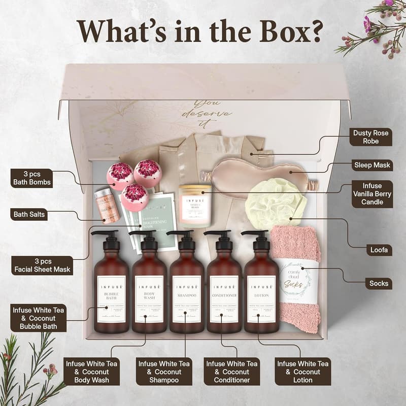 Luxury 17-Piece White Tea & Coconut Bath Set for Self-Care