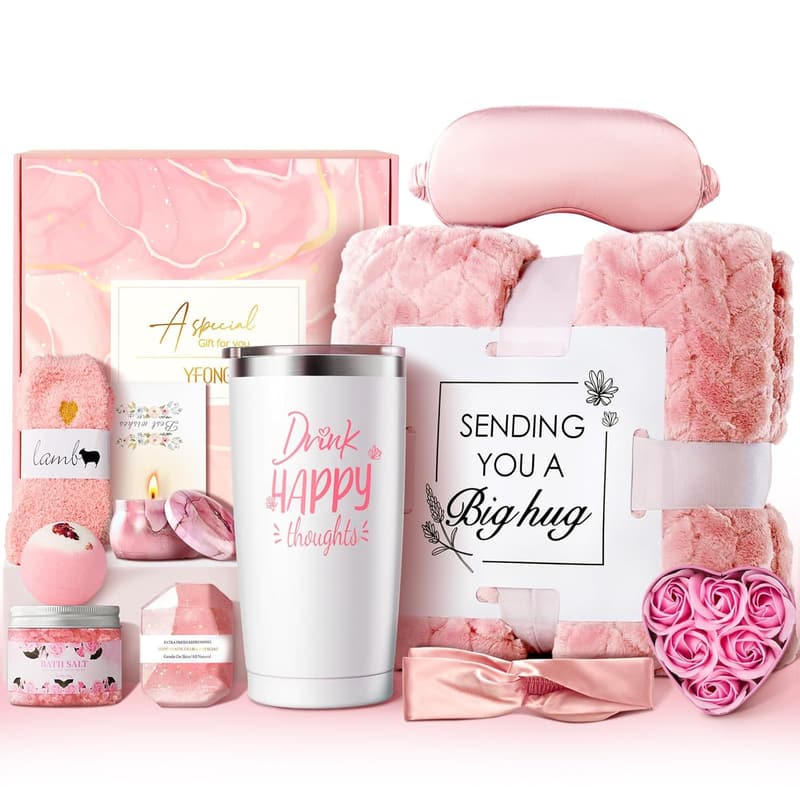 Spa Gift Set for Women - Pink Relaxation Basket for Her