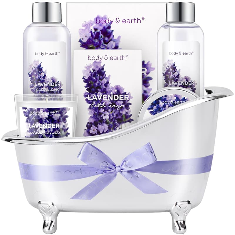 Lavender Bath Gift Set for Women – Bubble Bath, Lotion & Candle