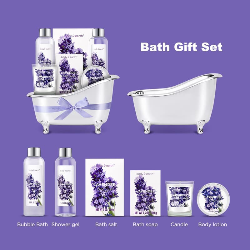Lavender Bath Gift Set for Women – Bubble Bath, Lotion & Candle