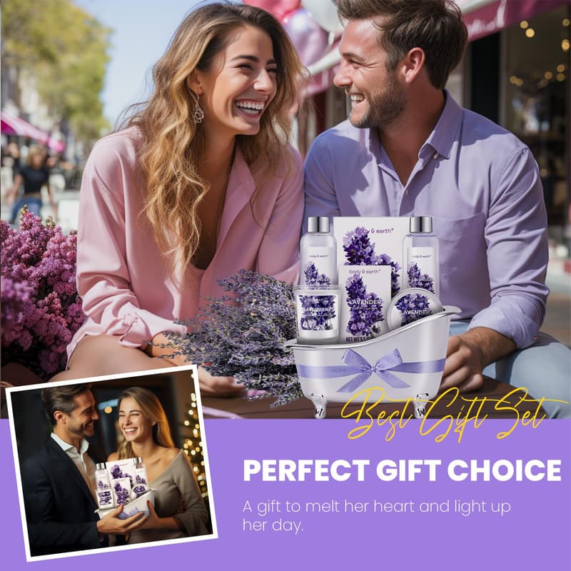 Lavender Bath Gift Set for Women – Bubble Bath, Lotion & Candle
