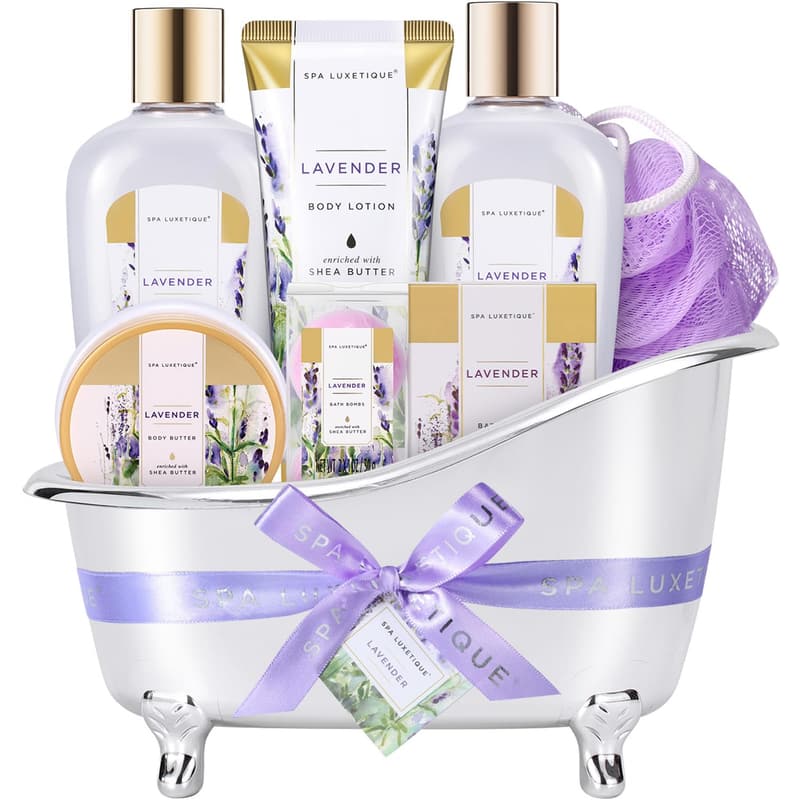 Lavender Spa Gift Basket for Women - 8-Piece Birthday Set