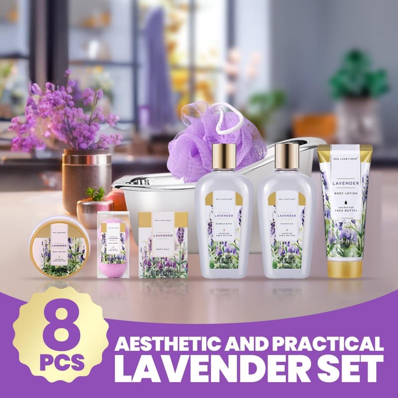 Lavender Spa Gift Basket for Women - 8-Piece Birthday Set