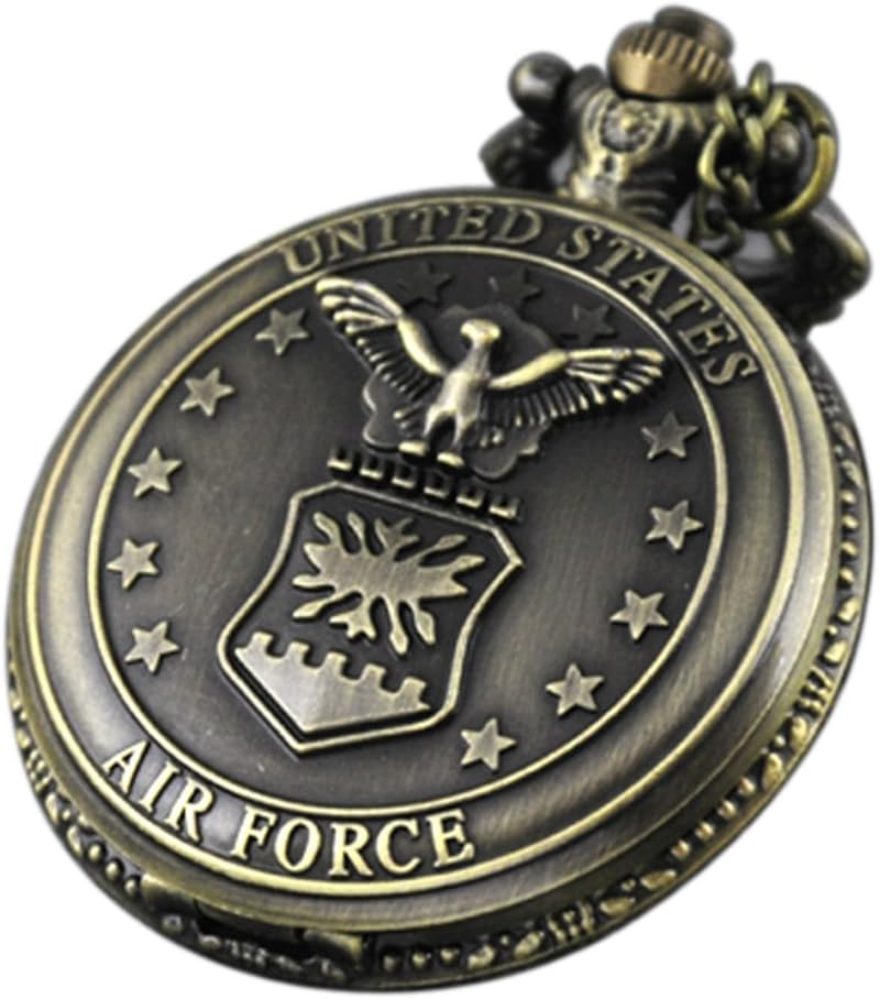 Air Force Retro Bronze Pocket Watch with Steampunk Chain