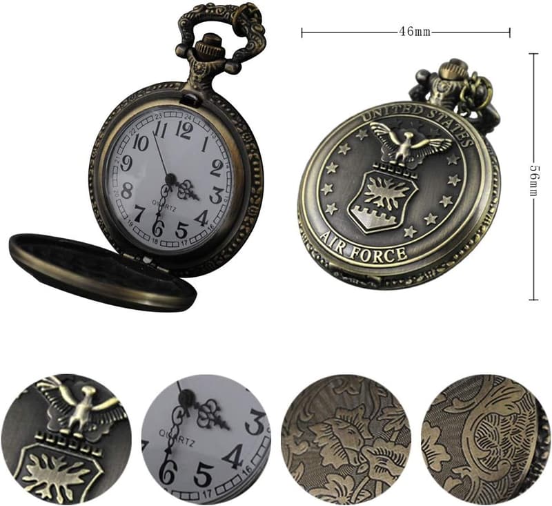 Air Force Retro Bronze Pocket Watch with Steampunk Chain