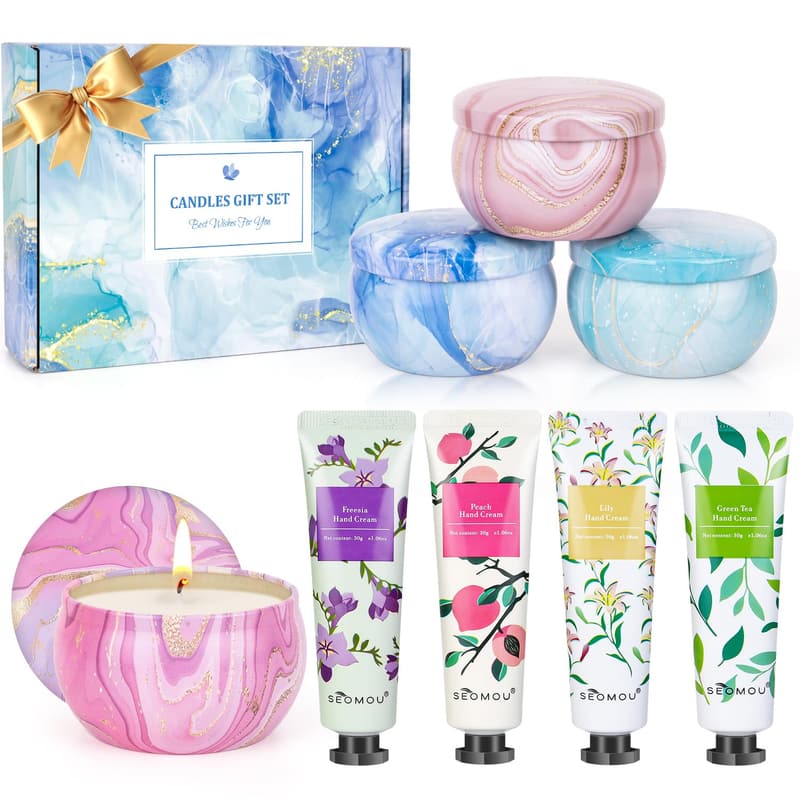 Birthday Candles & Hand Cream Gift Set for Women (8 Pack)
