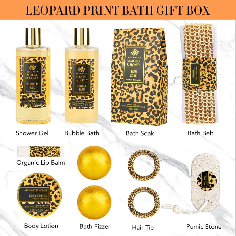 XXL 20-Piece Leopard Print Bath Gift Set for Women