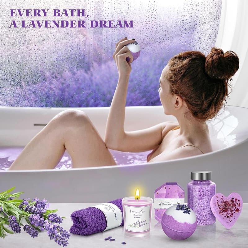 Lavender Bath Bomb Gift Set for Women - Relaxing Spa Essentials