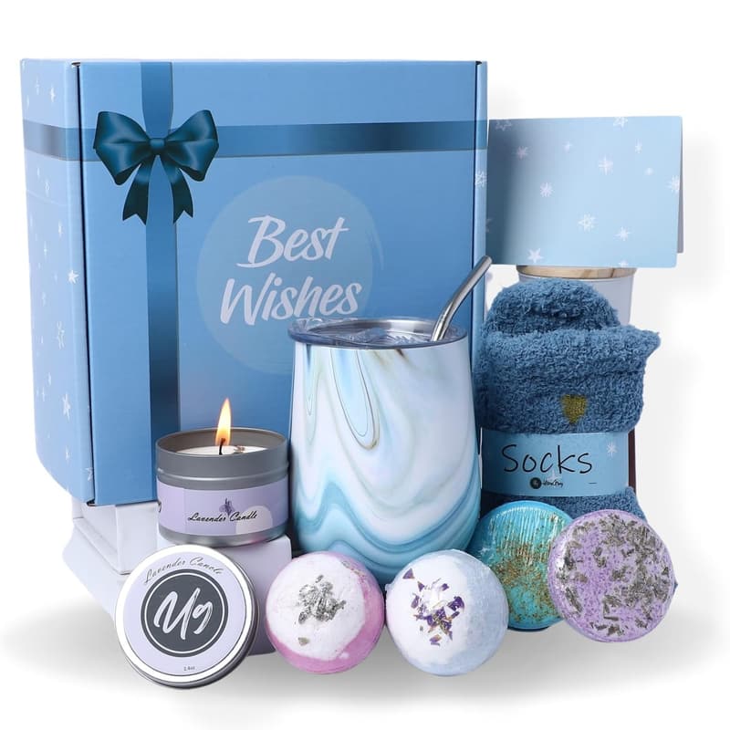 Spa Care Package for Women with Wine Tumbler & Bath Bombs