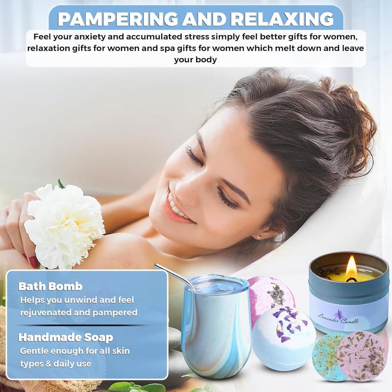 Spa Care Package for Women with Wine Tumbler & Bath Bombs