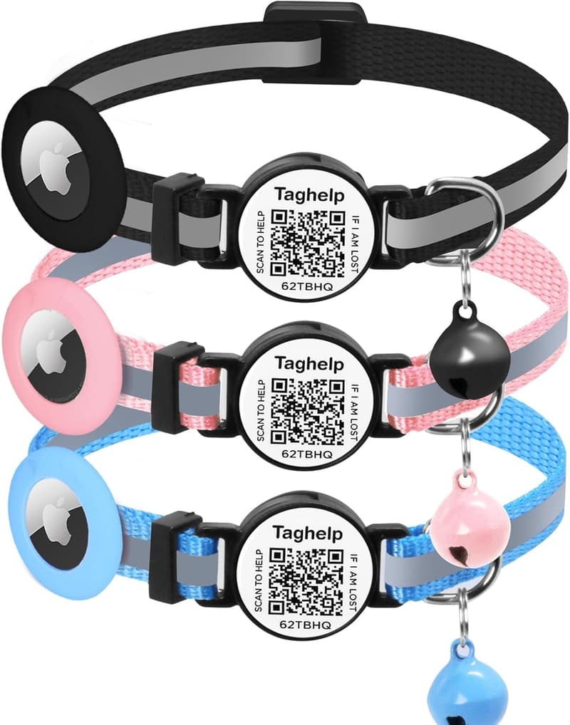 Adjustable Breakaway Cat Collar with Bell & Airtag Holder - 3 Pack