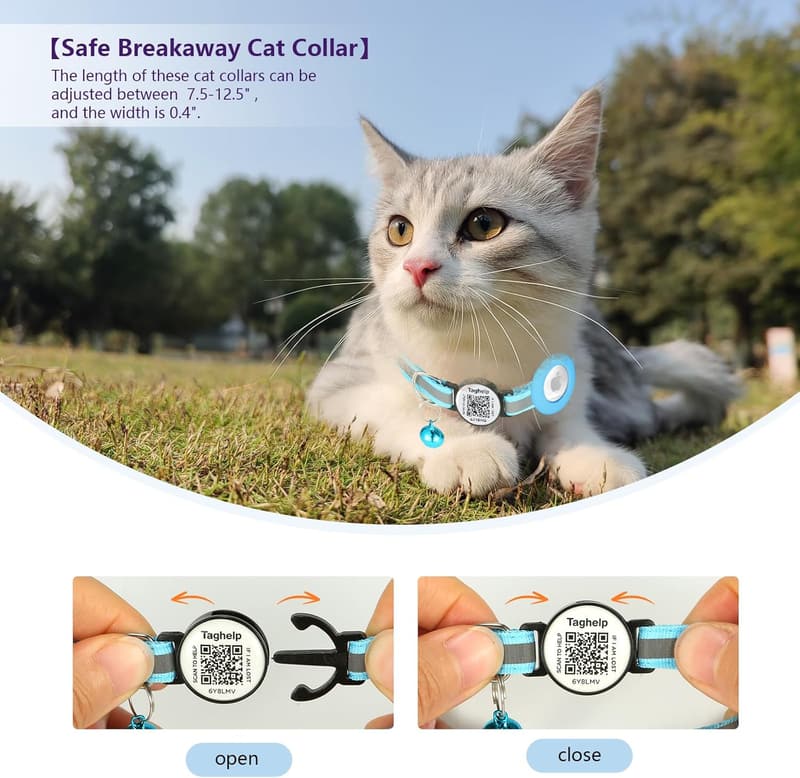 Adjustable Breakaway Cat Collar with Bell & Airtag Holder - 3 Pack