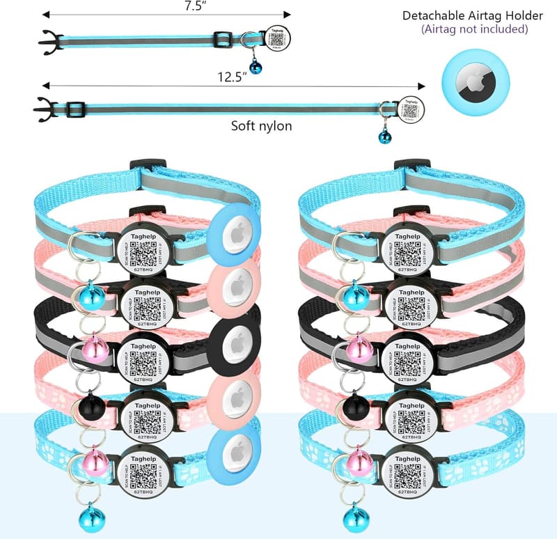 Adjustable Breakaway Cat Collar with Bell & Airtag Holder - 3 Pack