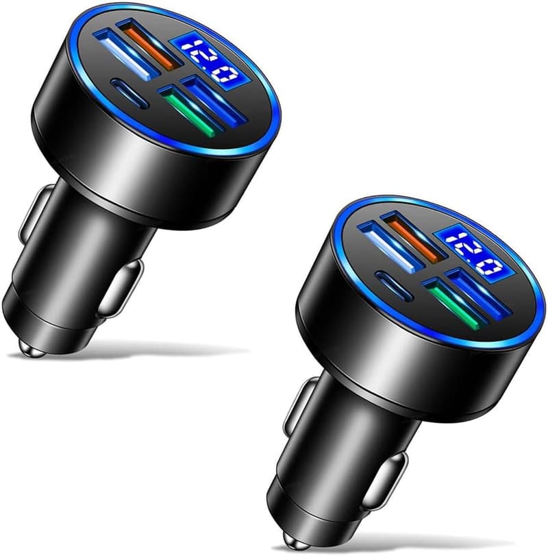 Compact 5-Port USB Car Charger with LED & Voltage Monitor