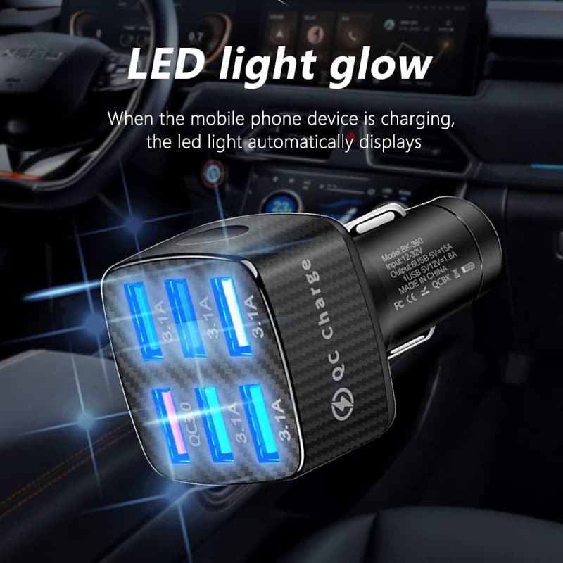 Fast Charging 6-Port Car USB Charger with QC3.0 for Phones