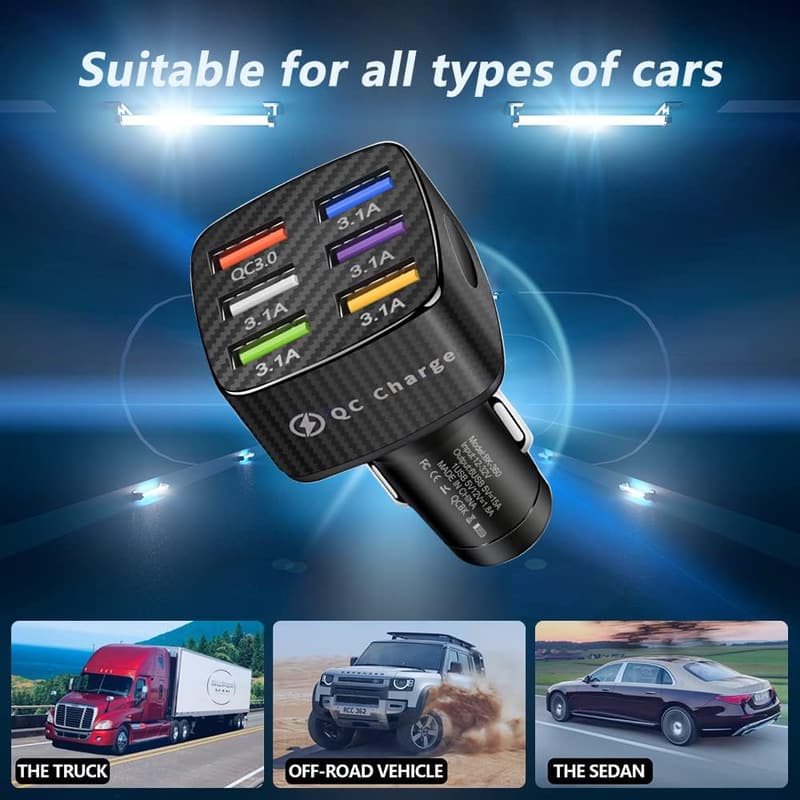 Fast Charging 6-Port Car USB Charger with QC3.0 for Phones