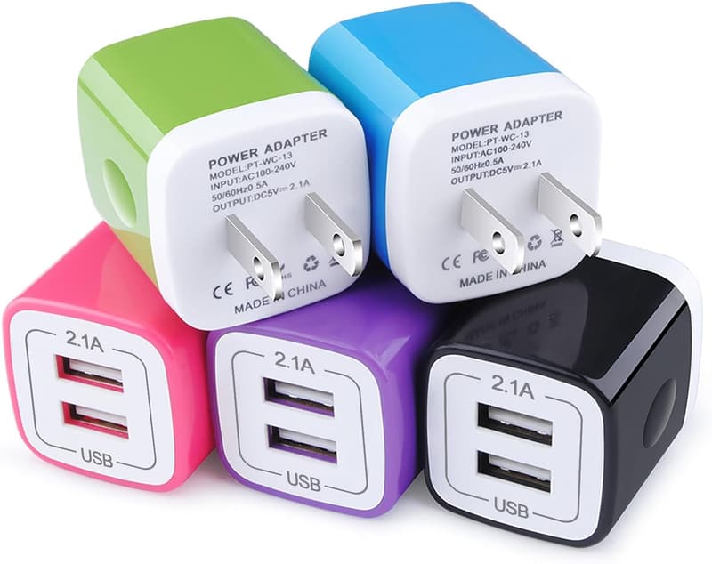 5-Pack USB Wall Chargers, 2.1A Power Adapters for iPhone & Samsung