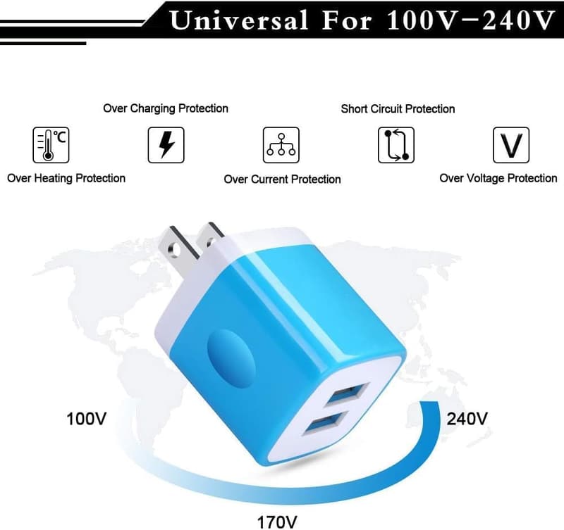 5-Pack USB Wall Chargers, 2.1A Power Adapters for iPhone & Samsung