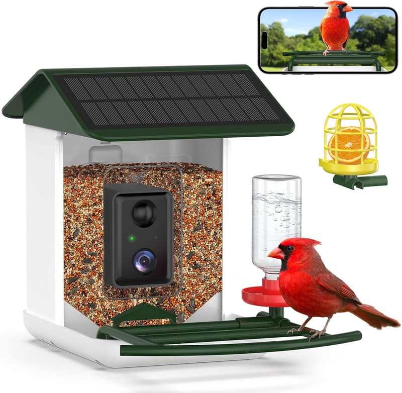 Solar-Powered Bird Feeder Camera with App Alerts & Two-Way Audio