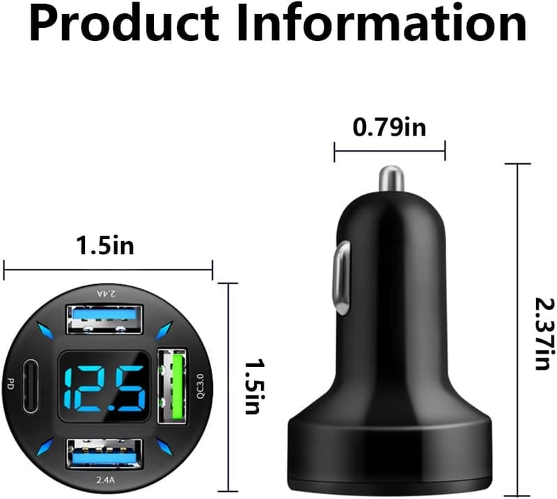 Dual USB Car Charger with Type C PD 3.1 & QC 3.0 Fast Charging
