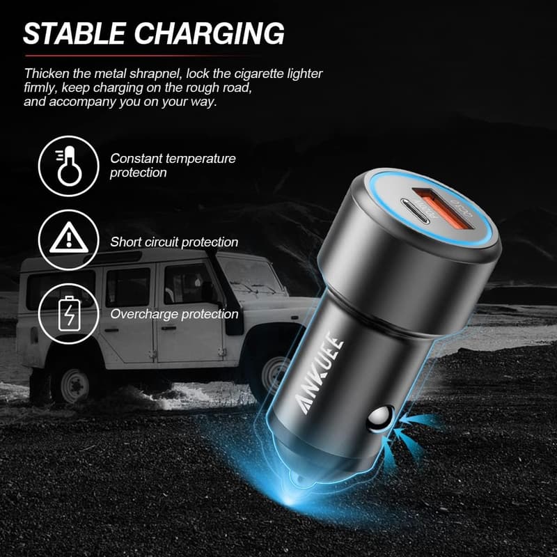 20W PD & 22.5W QC USB C Car Charger Plug - 2 Pack