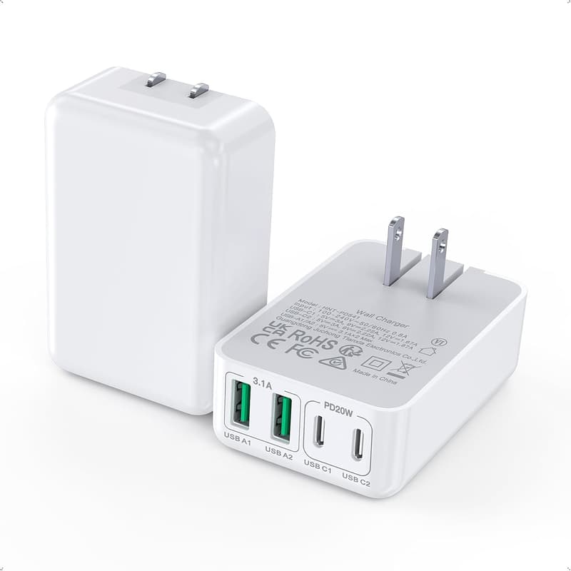 40W 4-Port USB-C Fast Wall Charger - Slim & Foldable Design