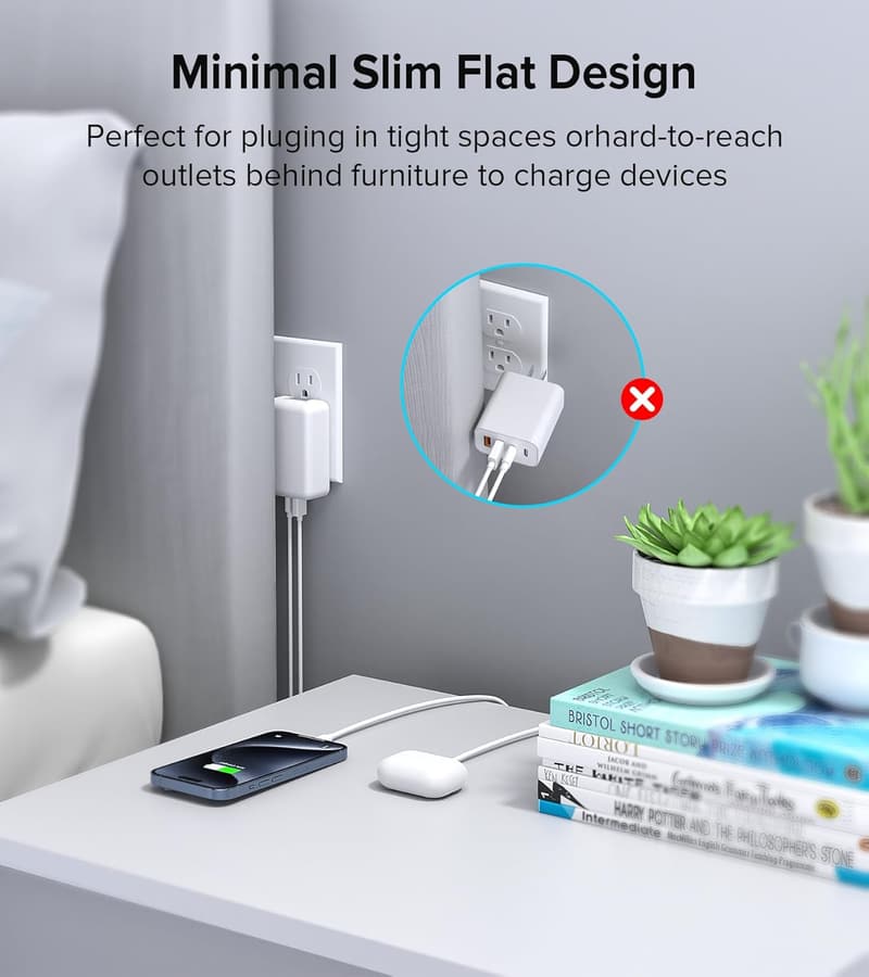 40W 4-Port USB-C Fast Wall Charger - Slim & Foldable Design