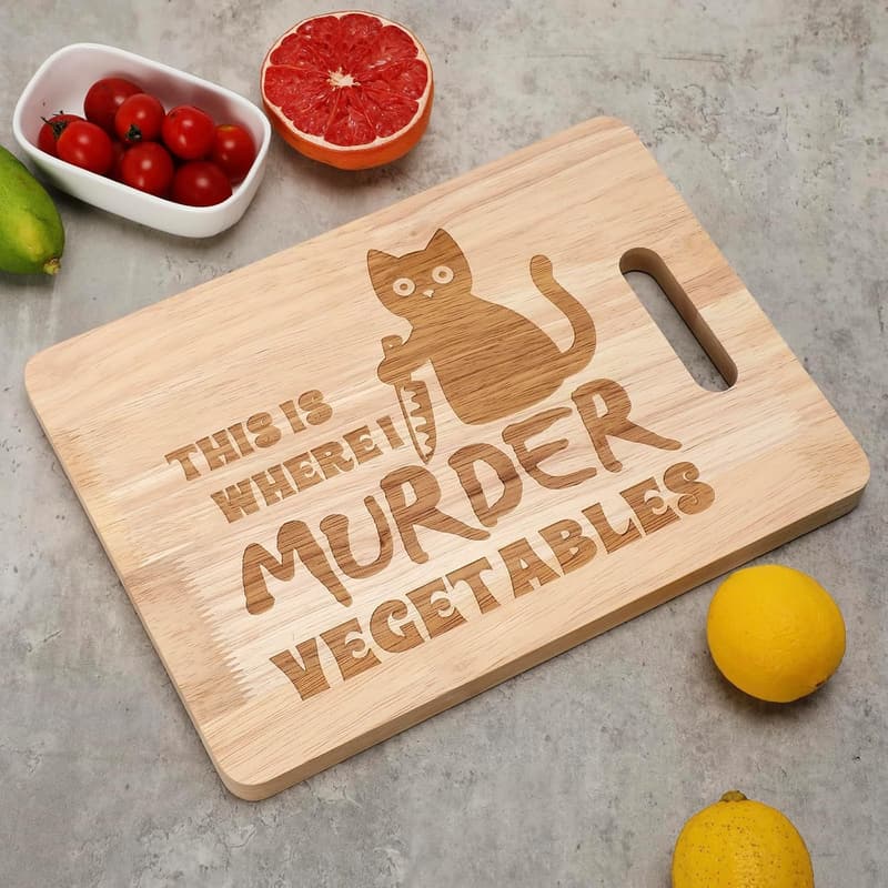 Engraved Black Cat Cutting Board for Cat Lovers' Kitchen