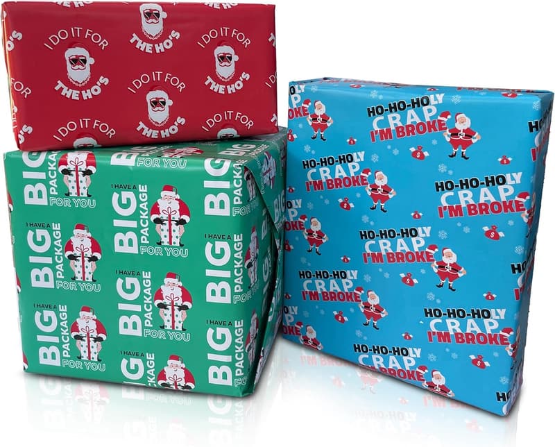 Funny Christmas Gift Wrap Paper - Three 10ft Rolls
