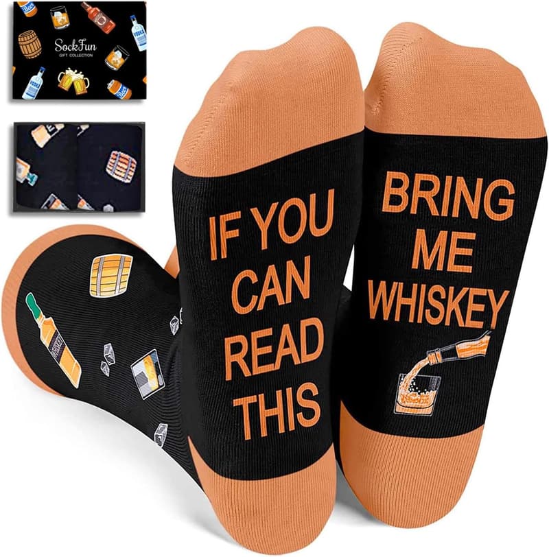 Beer and Whiskey Novelty Socks for Men - Fun Stocking Stuffers