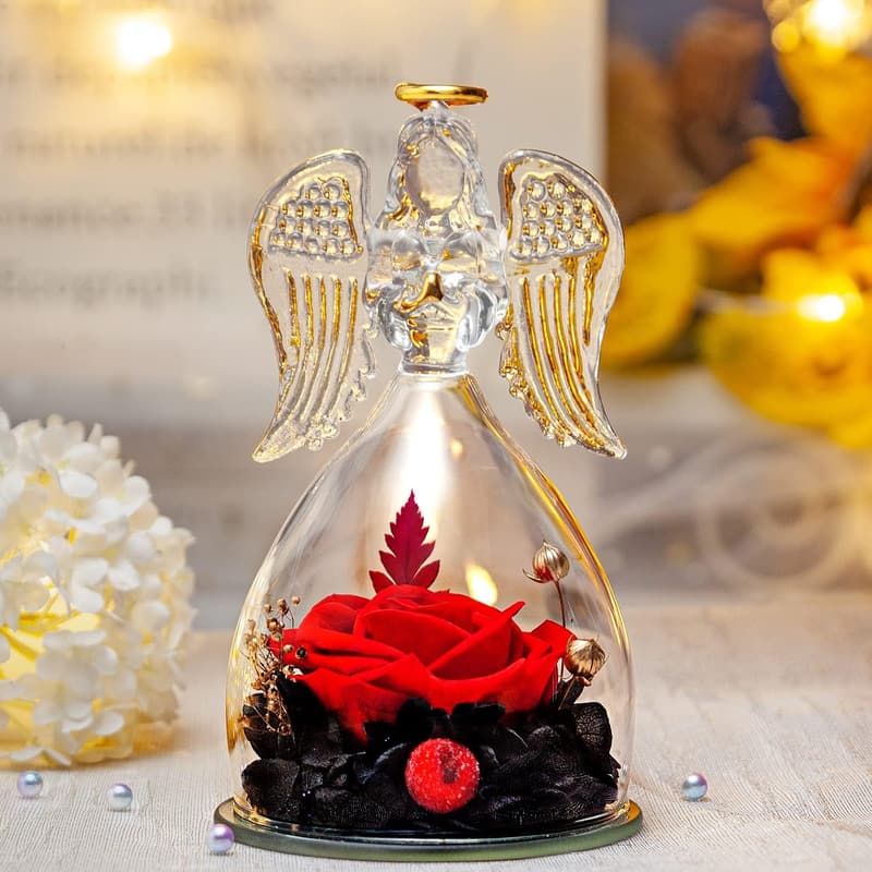 Mother's Day Preserved Rose Glass Angel Figurine Gift for Mom