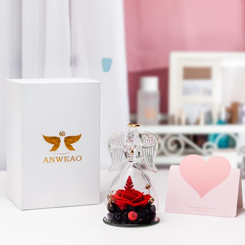 Mother's Day Preserved Rose Glass Angel Figurine Gift for Mom