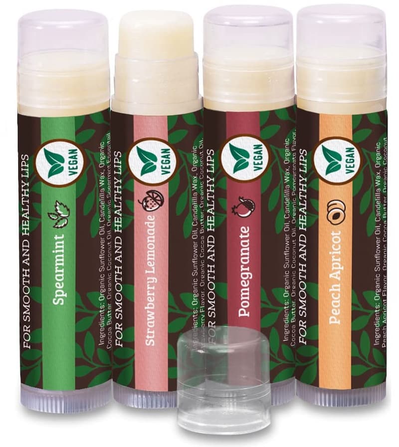 Vegan Lip Balm 4-Pack - Natural, Beeswax Free Moisturizer