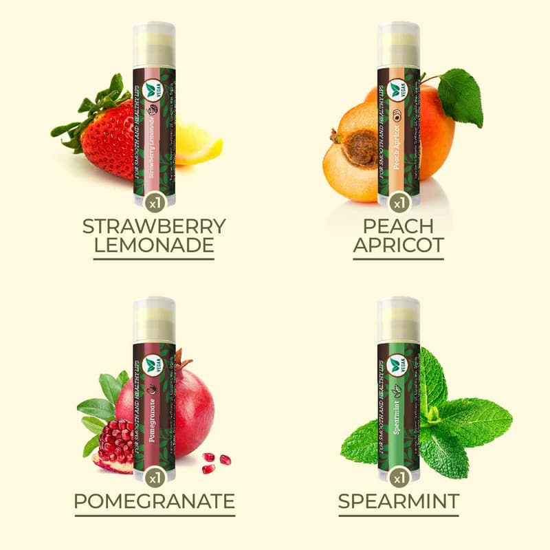 Vegan Lip Balm 4-Pack - Natural, Beeswax Free Moisturizer
