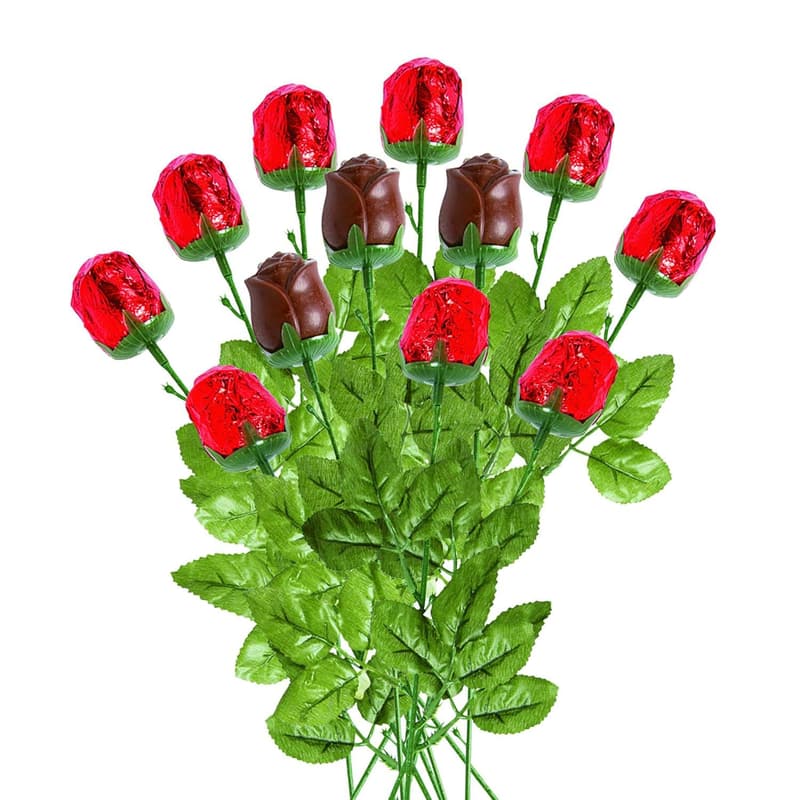 Mother's Day Milk Chocolate Rose Bouquet - 12 Foil-Wrapped Stems
