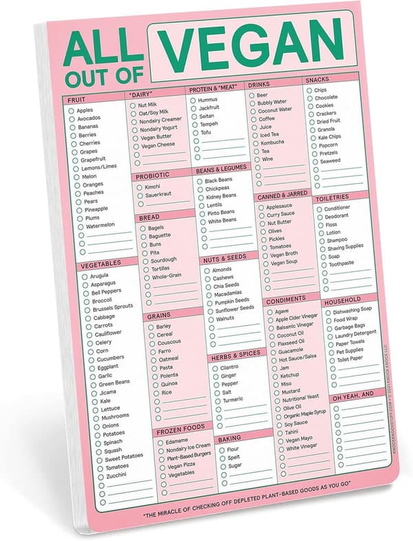 Magnetic Vegan Grocery List Notepad - 6x9 Inches