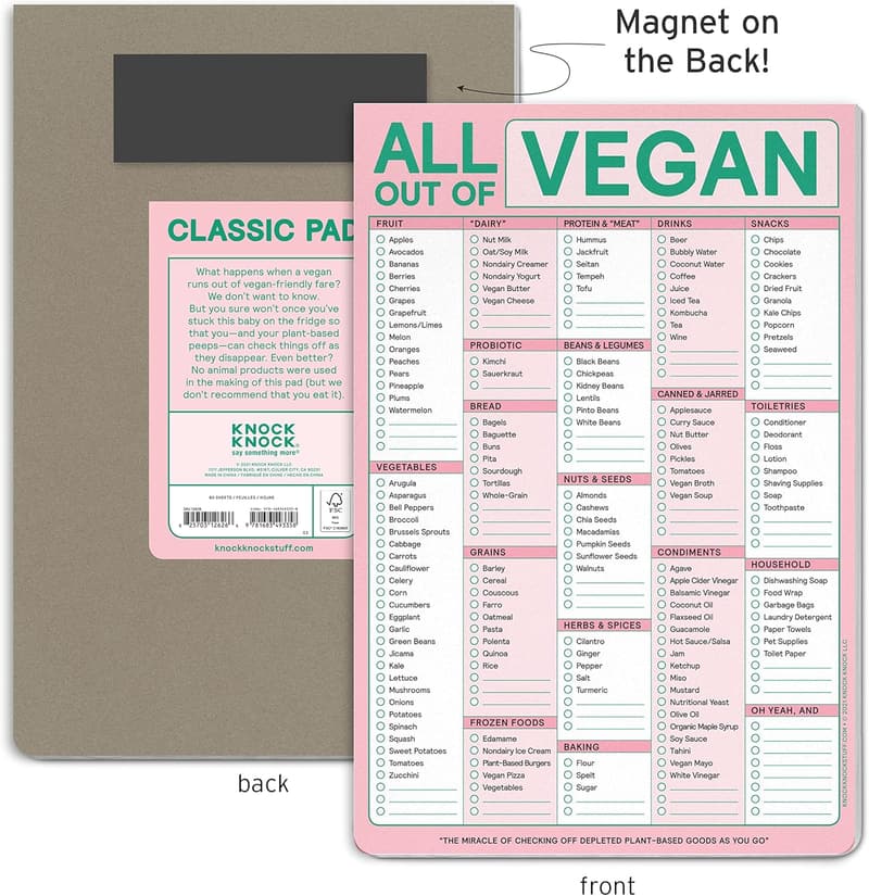 Magnetic Vegan Grocery List Notepad - 6x9 Inches