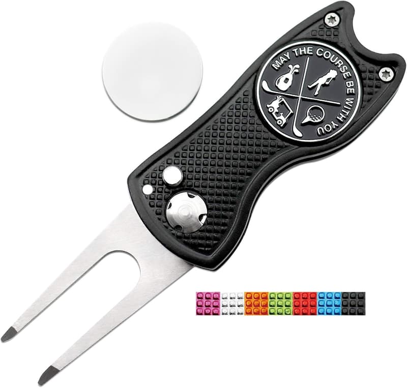 Foldable Golf Divot Tool and Ball Markers Set