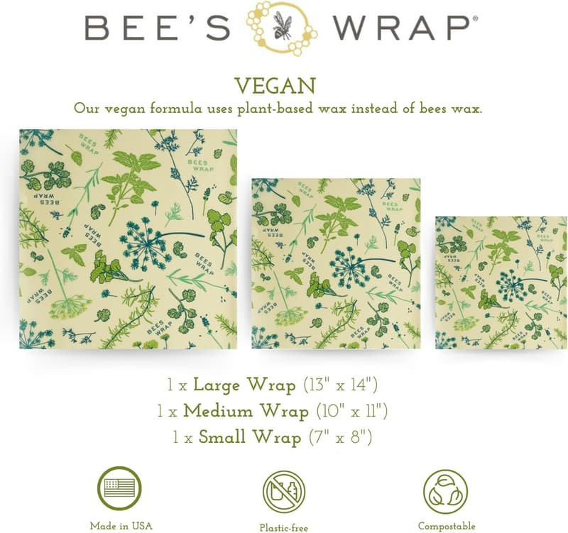 Vegan Herb Garden Food Wraps 3-Pack - Reusable & Organic